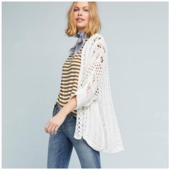 Moth x Anthropologie White Crochet Open Weave Dolman Cardigan Sweater - Picture 3 of 13